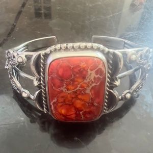 Exquisite Orange Jasper and Sterling Bracelet, Signed and Marked